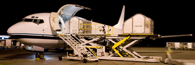 Cargo aircraft being loaded for an air freight charter from Kentucky